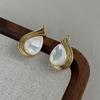 Simple retro oval natural fritillary stud earrings Korean intellectual versatile atmosphere earrings premium daily exquisite earrings