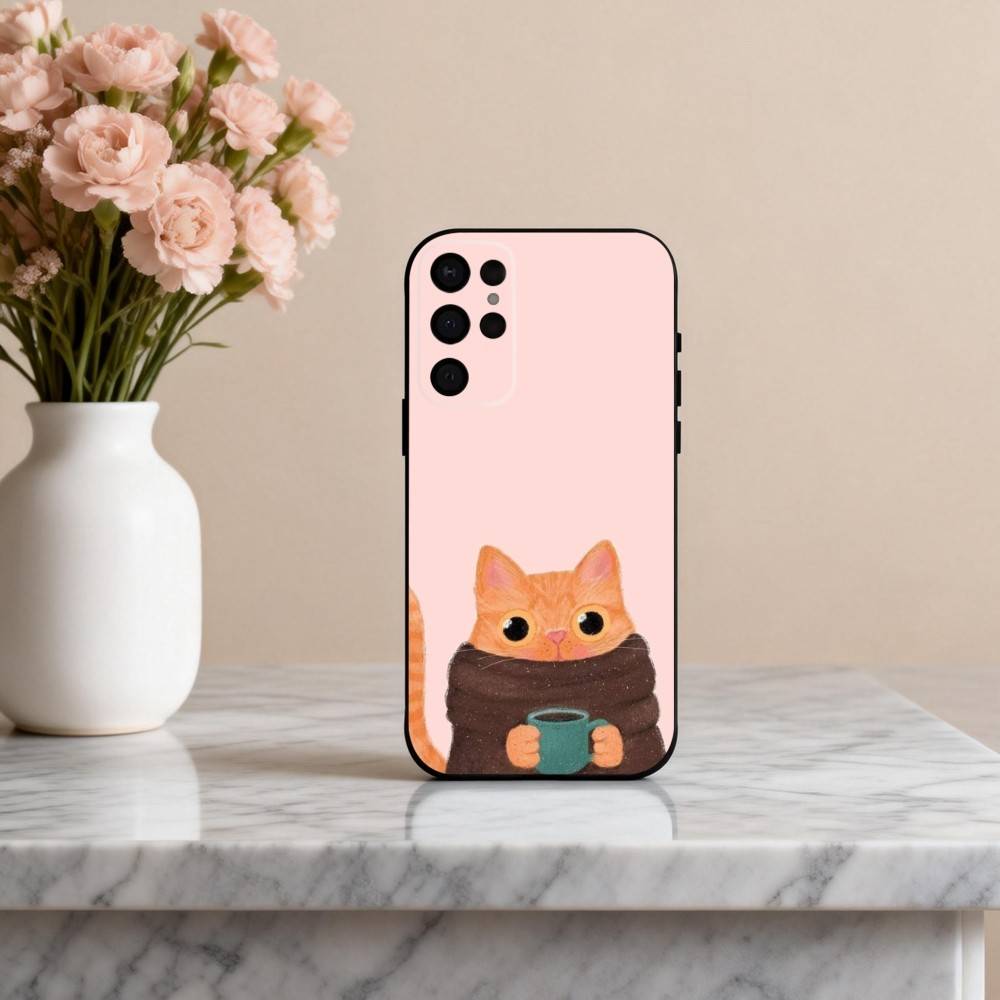 S-Striped C-Coffee Cat Phone Case For Samsung S25,S24,S21,S22,S23,S30,Ultra,S20,Plus,Others Soft Black Cover