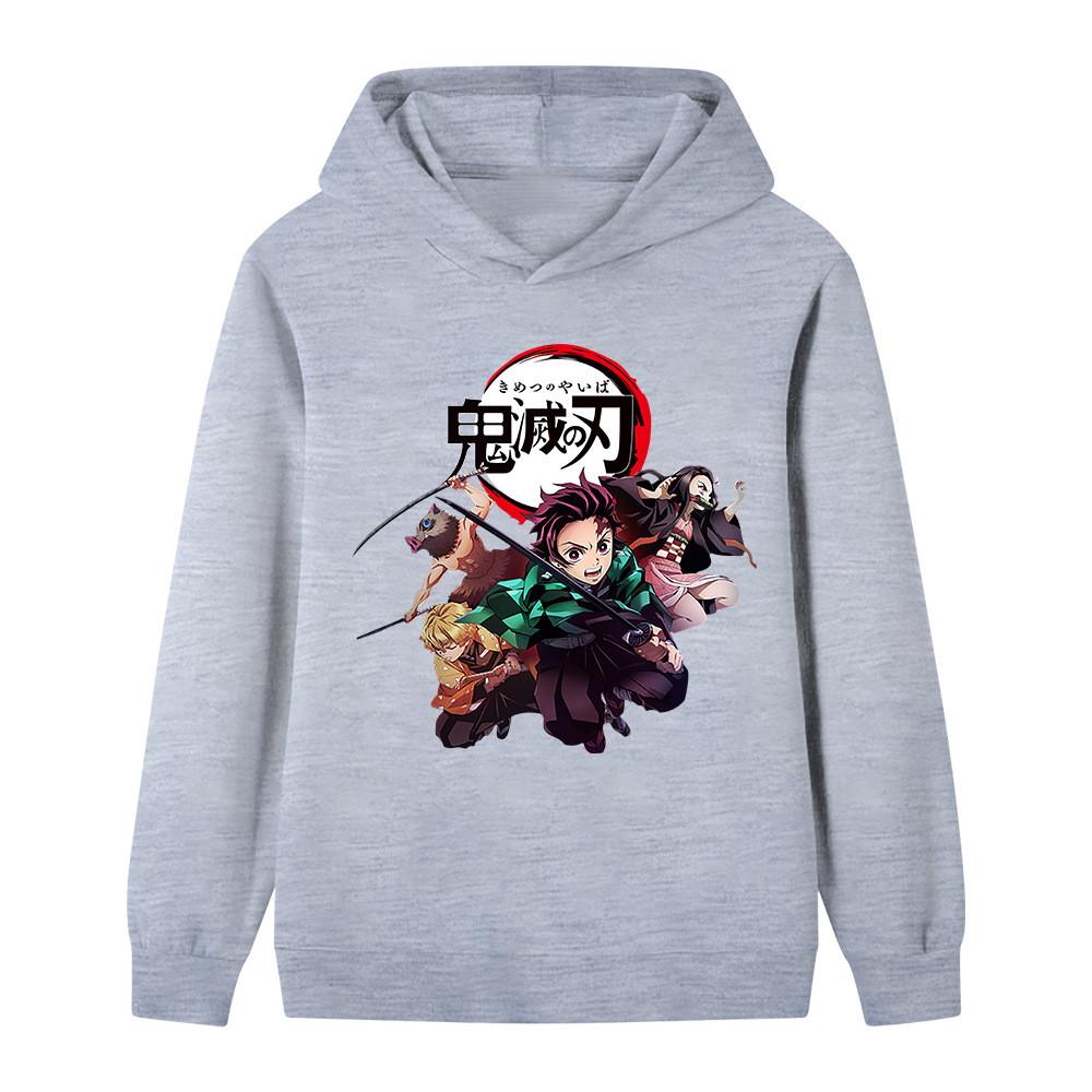 B095 Kids Boys Girls Kimetsu No Yaiba Print Cotton Long Sleeves Hoodie 170cm серый 1400₽