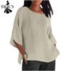 Women's Fashion Casual Summer Spring Solid Color Print 3/4 Sleeves O-Neck Blouses & Shirts