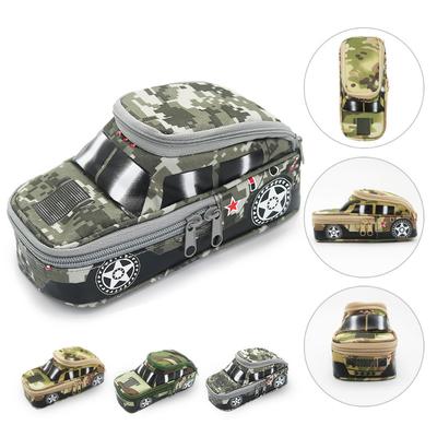 1 Fahrzeug-Stiftetasche mit Zahlenschloss für Jungen, Bleistiftbox aus Camouflage-Canvas mit Doppelreißverschluss