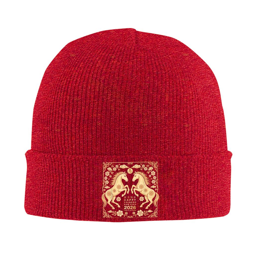 Happy Lunar Chinese New Year 2026 Shirt Year of The Horse Knitted Hat Beanie Hats Gym Head Wrap Bonnet Hats Autumn Caps Gift