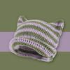 Y2K Women's Christmas Red Green Slouchy Beanies Crochet Acrylic Cotton Cap 3D Embroidered Demon Devil Cat Fox Ear Knitted Stripe
