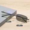 Frameless Photochromic Presbyopia Glasses Blue Light Resistant Reading Glasses Multifunctional Bifocal Sunglasses For Men