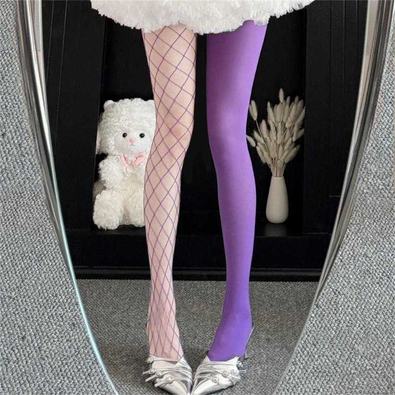 Stilvolle Samt- und Netzstrumpfhosen mit Farbblock-Design, elastisches Nylonmaterial, Strumpfhosen für modebewusste Outfits