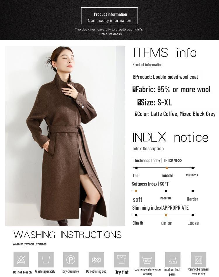 2025 Women's Double-Faced Cashmere Coat: Long, Belted, Elegant Autumn/Winter Wool Coat for Middle-Aged Women