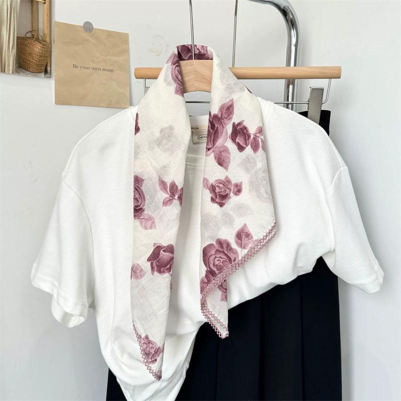 Vintage Square Floral Scarf Small Shawl Headscarf Korean Style Neck Protection Scarf