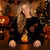 Halloween Night Light Decoration Tabletop Pumpkin Lantern with Triangular Frame and Cutout Design for Indoor Seasonal Display