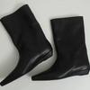 Long Women Boots Leather Small Square Head Wedge Mid Tube Boots Women's 2025 New Versatile Loose Tube Short Boots Woman