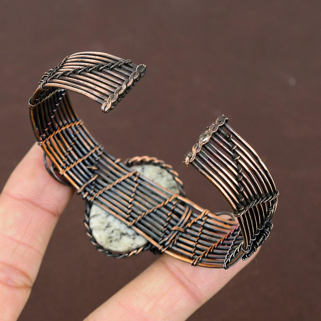 Natural K2 Jasper Gemstone Handmade Copper Wire Wrap Bangle Adjustable Z9b79