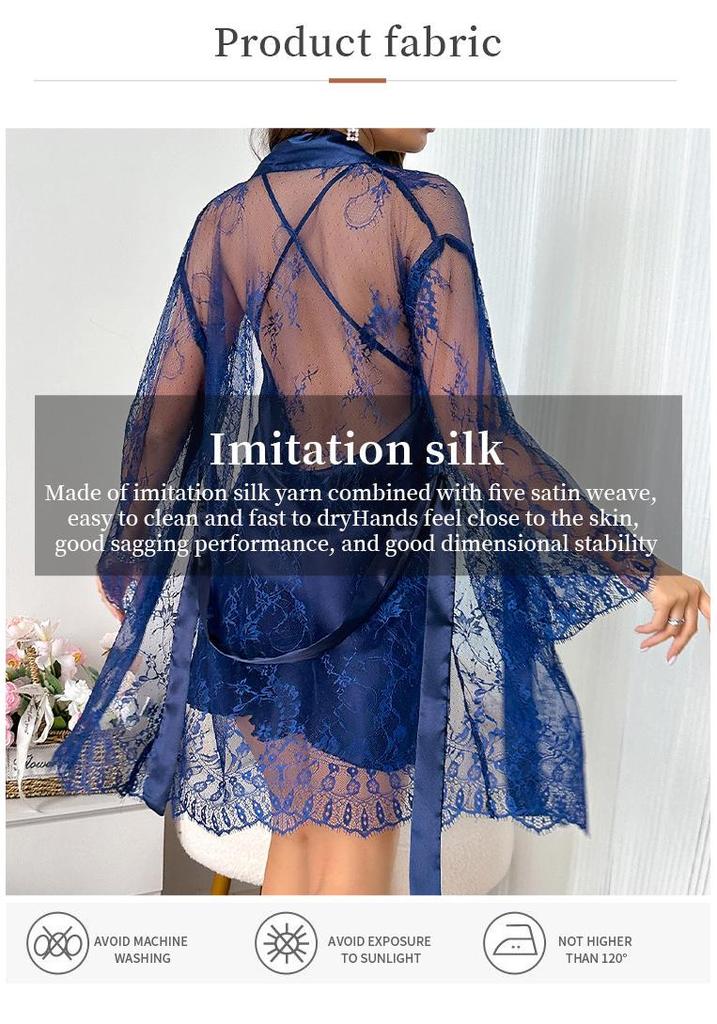 Transparenter Spitzenbesatz Netz-Nachthemd Pyjama für Damen