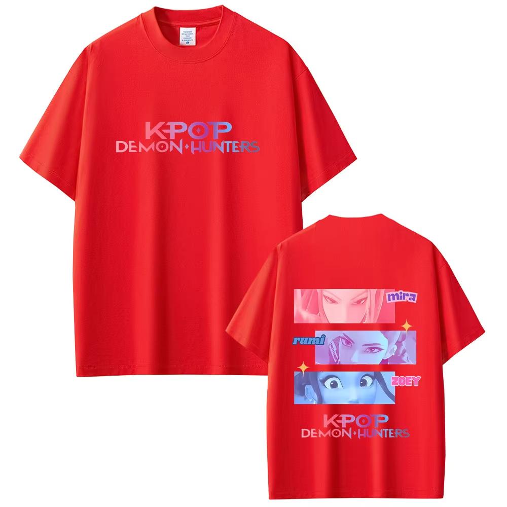 

K-pop Охотники на демонов Руми Мира Зои Принт Глаза Мужская Хлопковая Повседневная Футболка Оверсайз Женские Мультяшные Модные Тренд Футболки 4XL