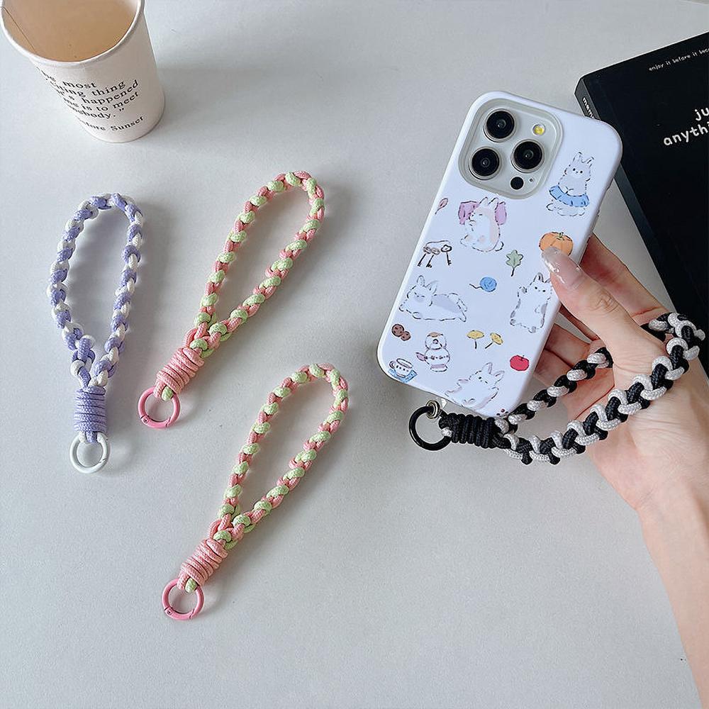 Macaron Dopamine Colored Short Strap Mobile Phone Chain with Clip Wrist Strap Keychain Wallet Lanyard