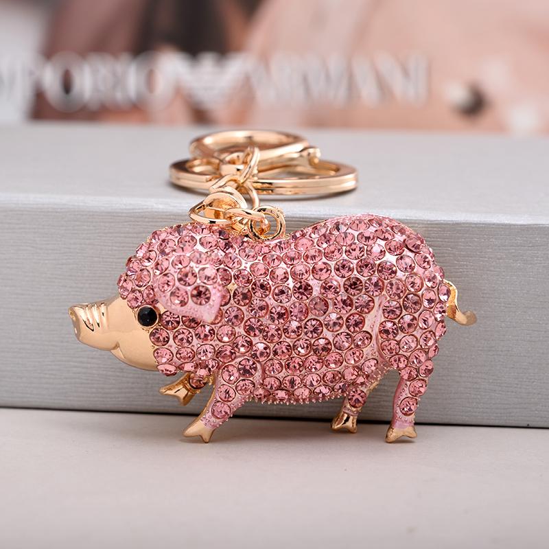 EASYA Cute Pig Shape Keychain Bag Key Ring Kawaii Anime Vintage Metal Crystal High-end Luxury Ladies Charm Jewelry Gifts Friends