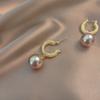 French Champagne Pearl Earrings Retro High-end Hong Kong Style Earrings Women's Tide Earrings Temperament Light Luxury Ear Buckles