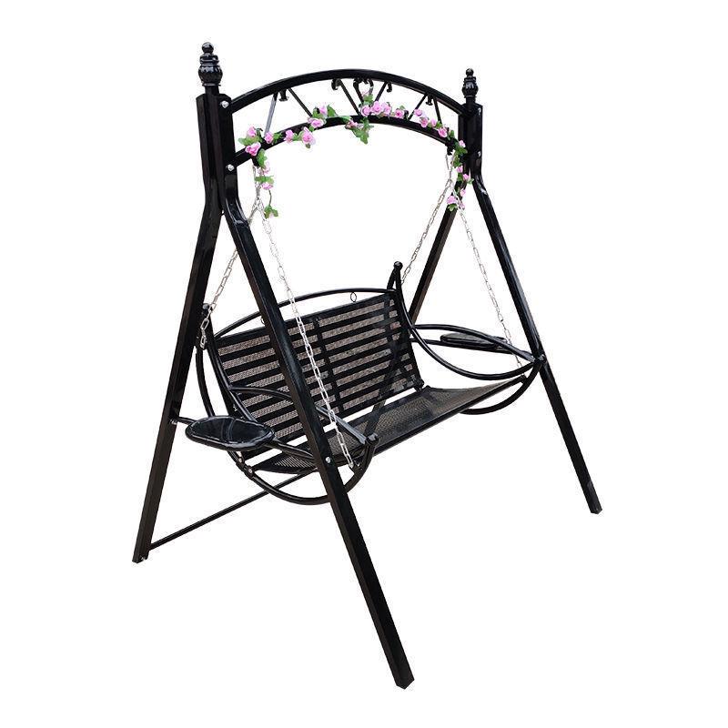 Wrought Iron Hanging Chair: Double Swing for Kids and Adults, Indoor & Outdoor Use, Ideal for Balcony or Courtyard.