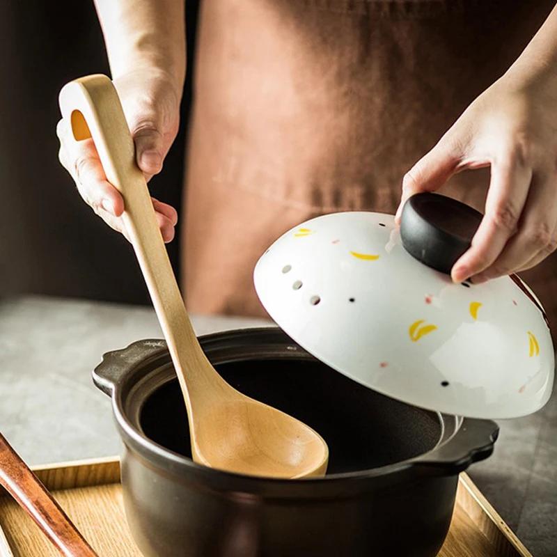Holzlöffel Langer Griff Suppenkelle Küchenlöffel zum Servieren Kochen Groß Japanischer Stil Suppenlöffel Schöpfkelle Küchengeschirr