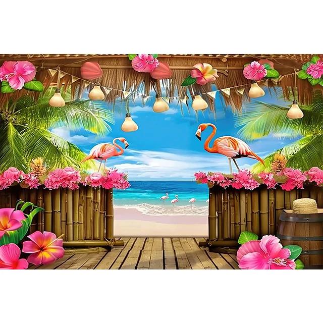 Bonvvie Photography Background Summer Beach Hawaii Luau Aloha Flamingo Holiday Party Decor Birthday Backdrop for Photo Studio