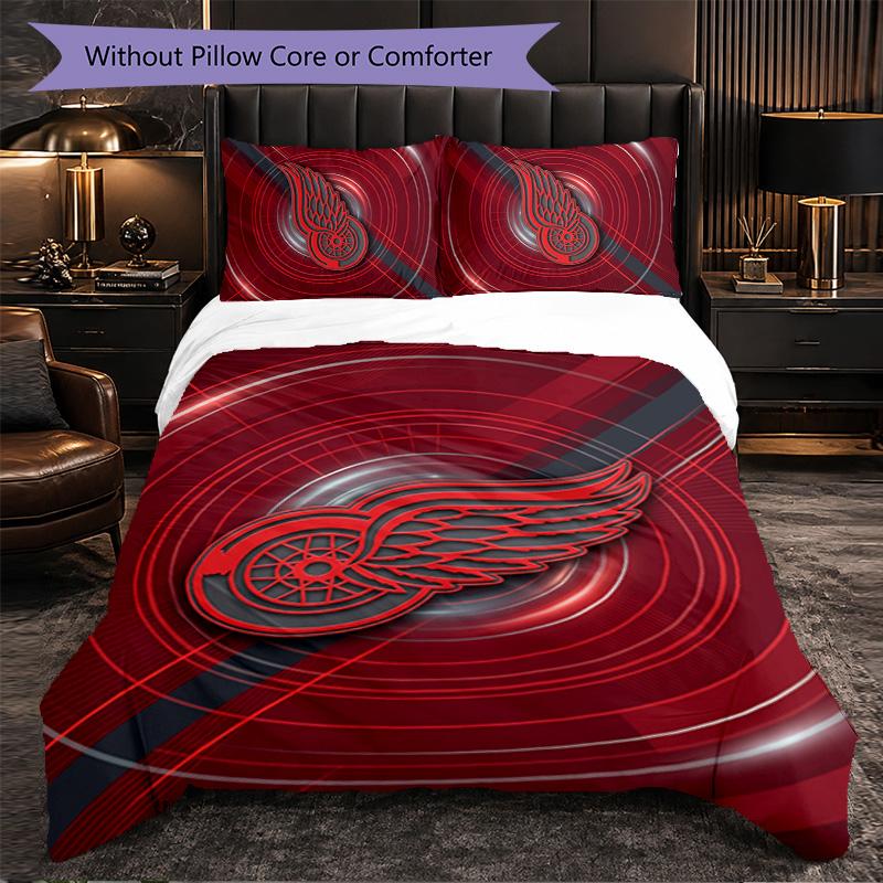 Set Biancheria da Letto in Microfibra con Motivo Detroit Red Wings 3 Pezzi Copripiumino Decorativo per Camera da Letto Uso Domestico