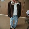 Vintage Leopard Print Wool Blend Jacket Women Loose Fit Drop Shoulder Short Bomber Coat