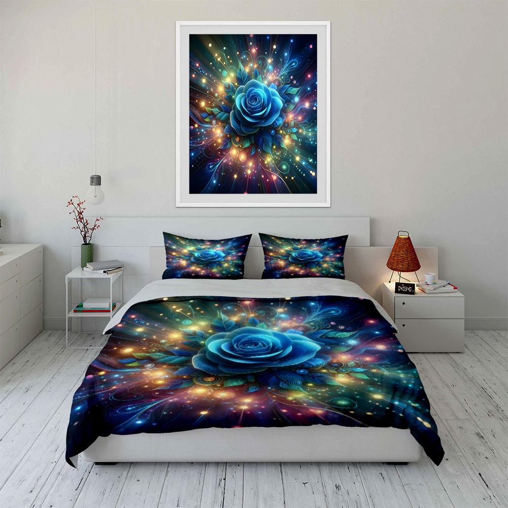 Radiant Blue Rose Art Set Perfect For Home Decor Kid'S And Adults' Bedroom Decor, Exquisite Three-Piece Bedding Set Gift