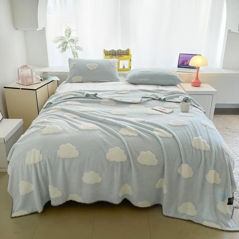 Cute Bow Knot Thickened Coral Fleece Blanket,Warm  Office Nap Blanket, Winter Milk Fleece Blanket, Dormitory Cover Bed Blanket