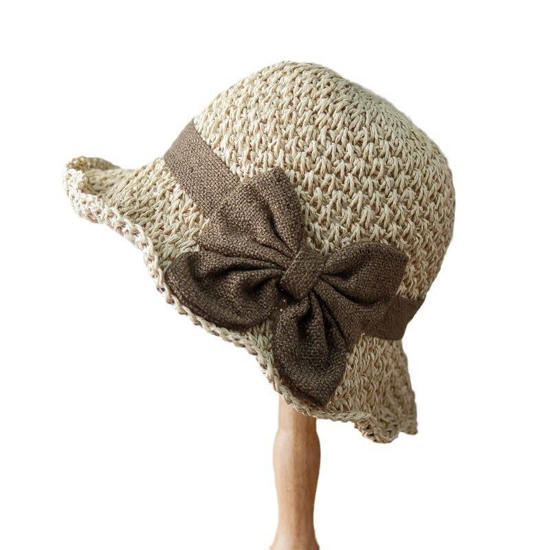 Womens Foldable Wide Brim Straw Hat Sun Protection Handwoven Paper Beach In Casual Boho Style