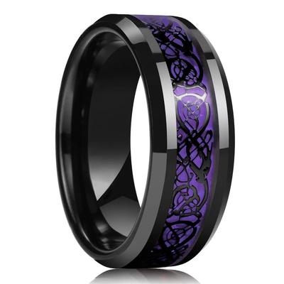 Fashion Men Titanium Stainless Steel Celtic Dragon Rings Inlay Purple Carbon Fiber Rings For Men Wedding Jewelry Drop Shipping