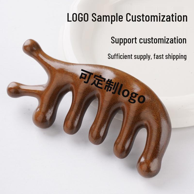 Golden Sandalwood Snail Massage Comb Set: Universal Five-Finger Comb and Portable Meridian Comb Gift Box