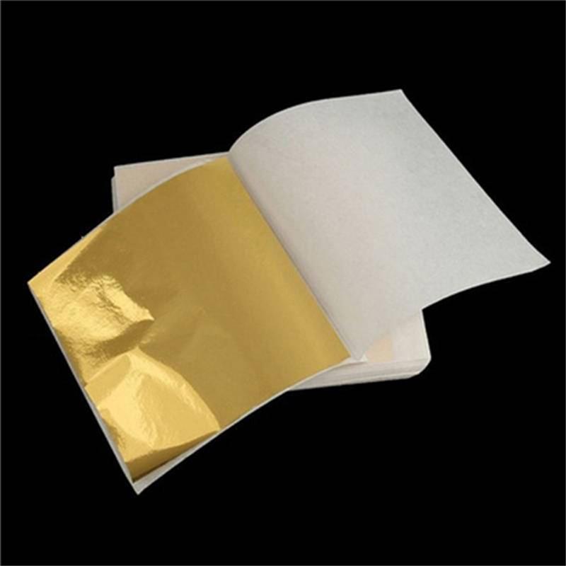 100PCS Imitation Gold Leaf Sheets Handmade DIY Scrapbooking Gold Foil Leaf for Craft Gilding, Painting, Nail Art