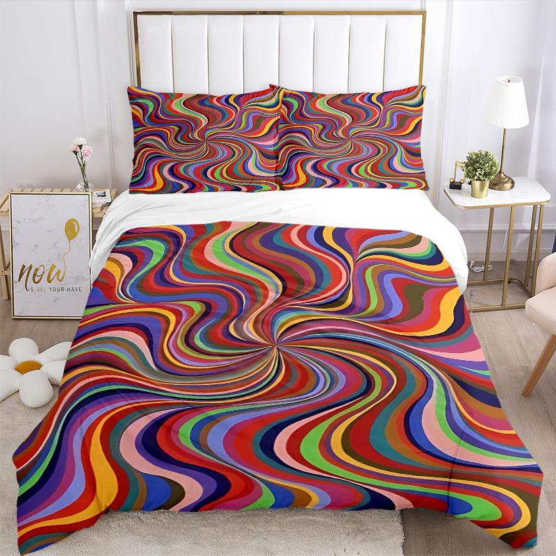 3pcs Psychedelic Waves Bedding Set, Includes 1 Comforter + 2 Pillowcases, Without Pillow Inserts, Soft Comfortable, Lightweight Breathable,
