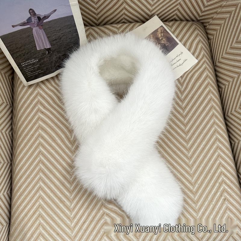 Double-Sided Faux Fox Fur Scarf: Thick, Warm, and Versatile Neck Warmer for Autumn and Winter.