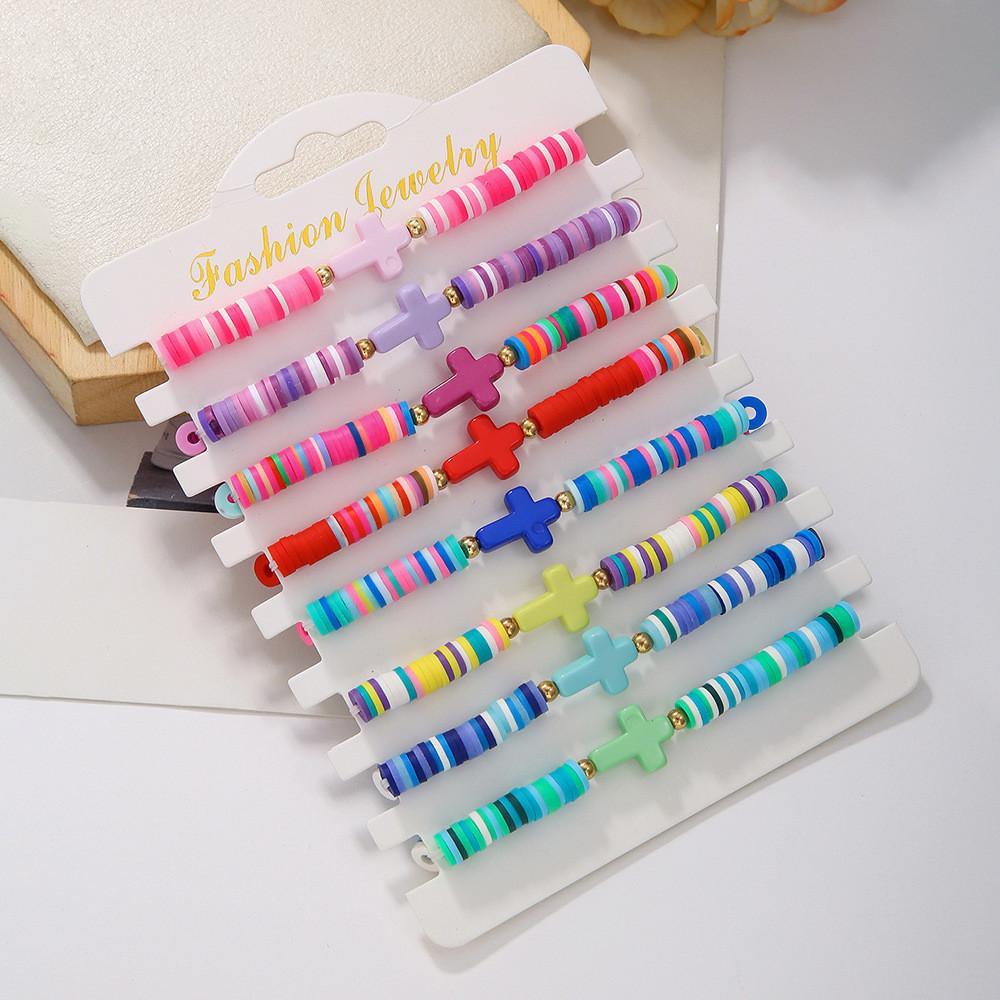 Bohemian Stil Bunt Polymer Clay Türkis Kreuz Armbänder Set Für Reise Souvenir