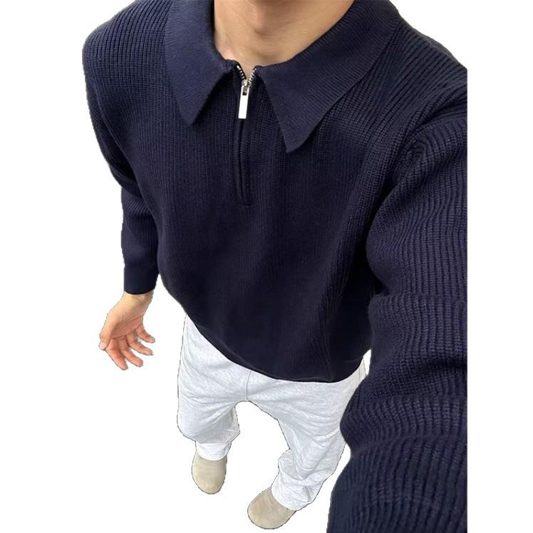 Men's Retro High-End Half-Zip Knit Sweater - Casual Loose Fit, Autumn/Winter Japanese Style with Lapel.