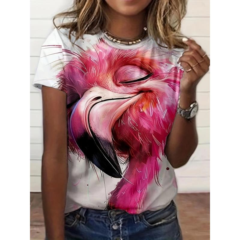 Summer Round Neck Cute Animal Pattern 3D Print Top Fashionable Casual Short Sleeved Women's T-shirts