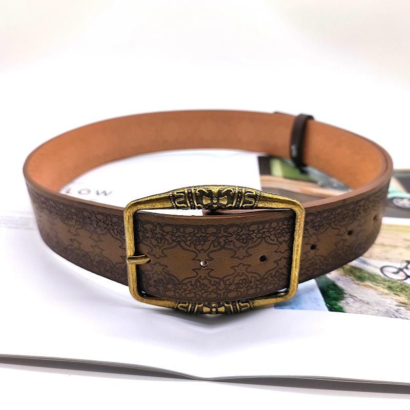 American Retro Engraved Pattern Decorative Belt Ethnic Style With Jeans Belt High-End Brown