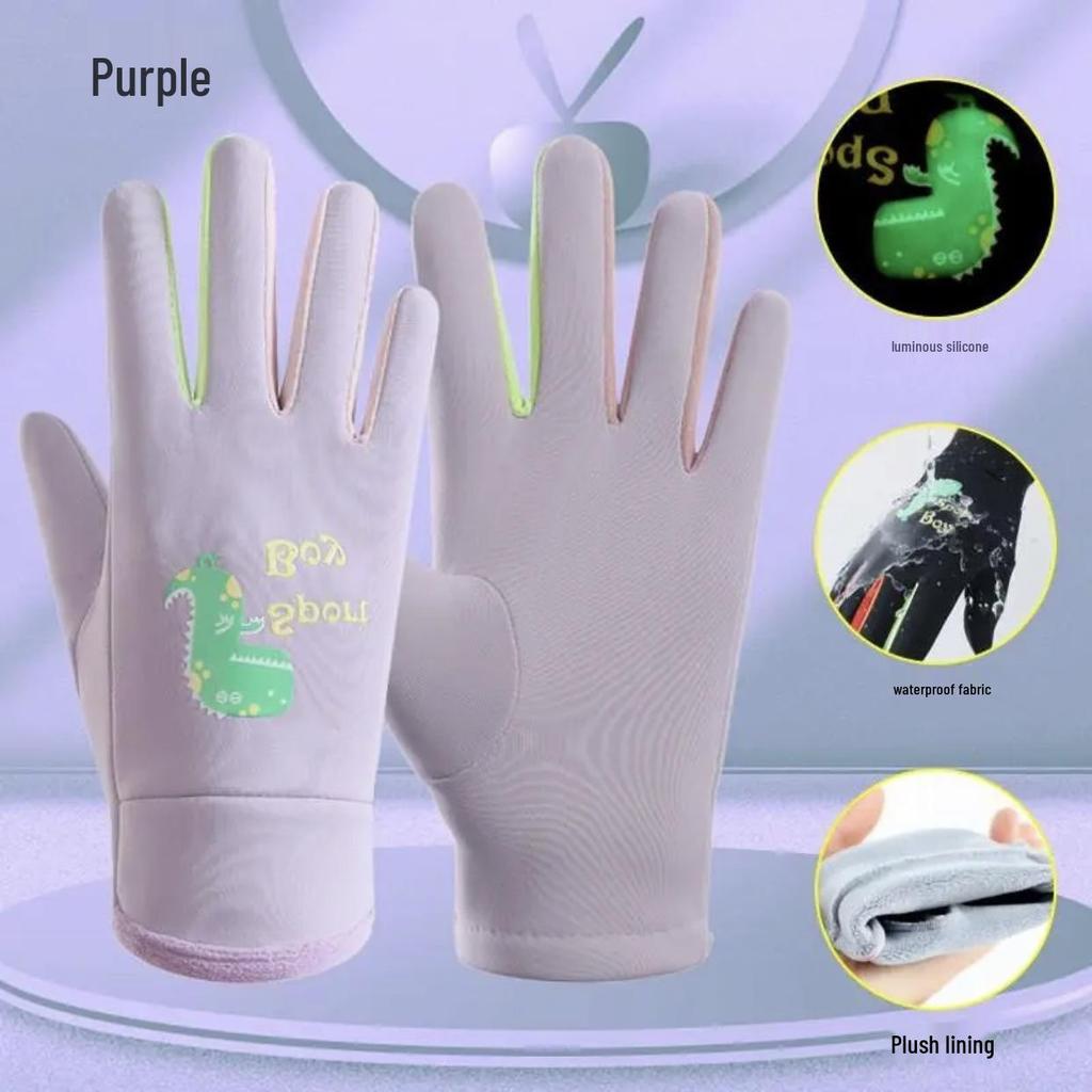 New Autumn & Winter Waterproof Children's Dinosaur Glow Gloves - Plush, Warm, Outdoor Snow Play