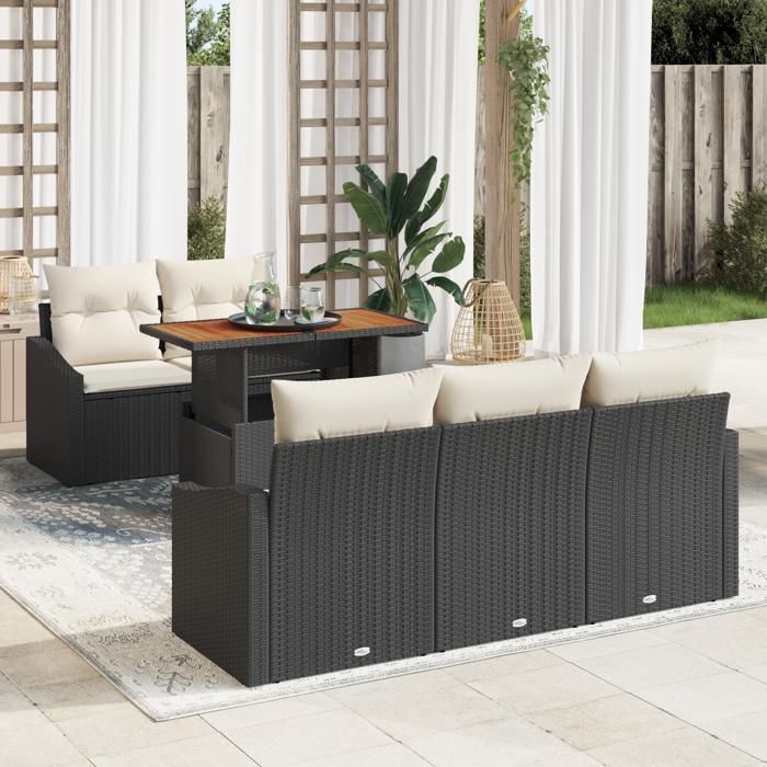 VidaXL Ensemble de salon de jardin 6 pièces avec coussins en poly rattan noir 3358511