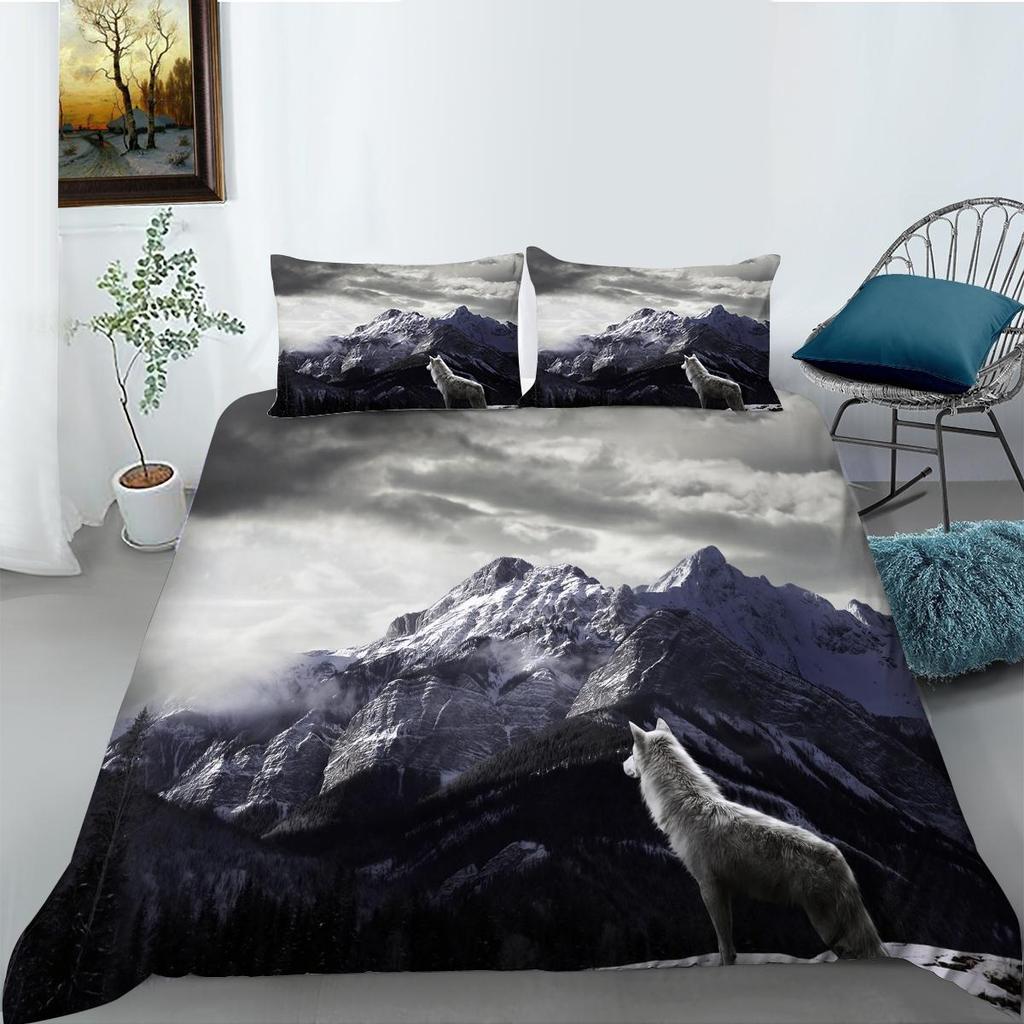 Lenjerie de pat de lux 3D Pat dublu de o persoană Față de pernă și husă de pilota de dimensiune completă 2 sau 3 imprimeuri de animale lup sau cai Decorare confortabilă a casei