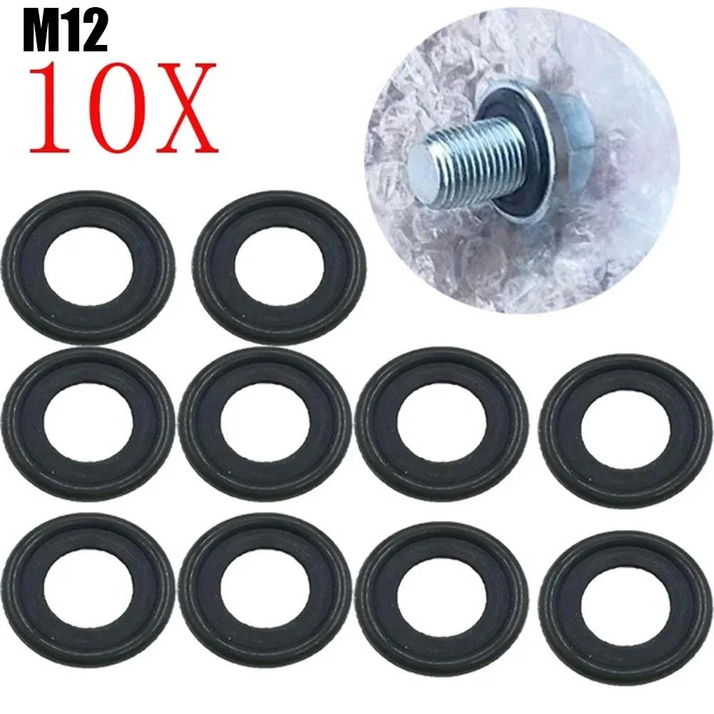 

10Pcs M12 Washer Seal Black Rubber Oil Drain Plug Gasket Sealing O Ring 12616850 Car Oil Pan Drain Screws Rubber Gaskets