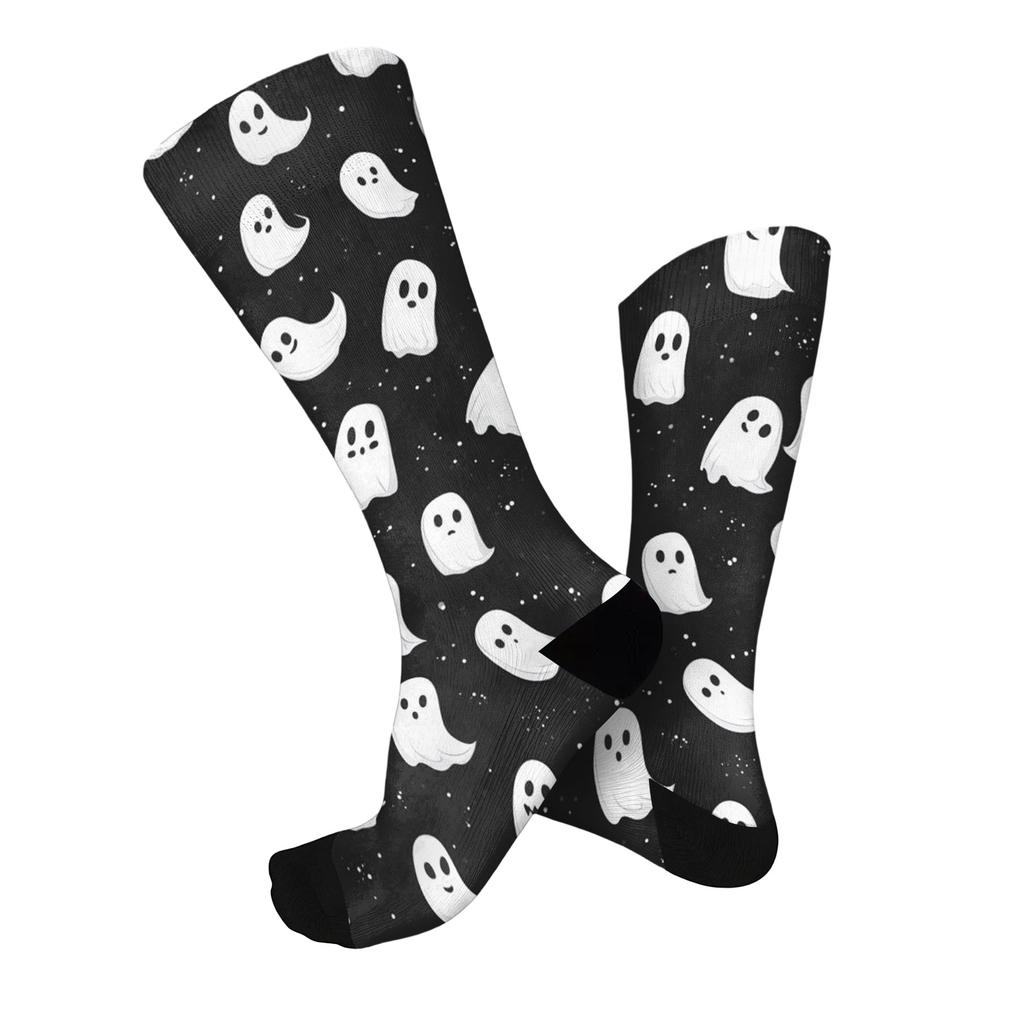 Unisex Breathable Mid-Calf Socks Halloween Patterned Comfortable Stretch Crew Socks Suitable for Daily Wear and Seasonal Use
