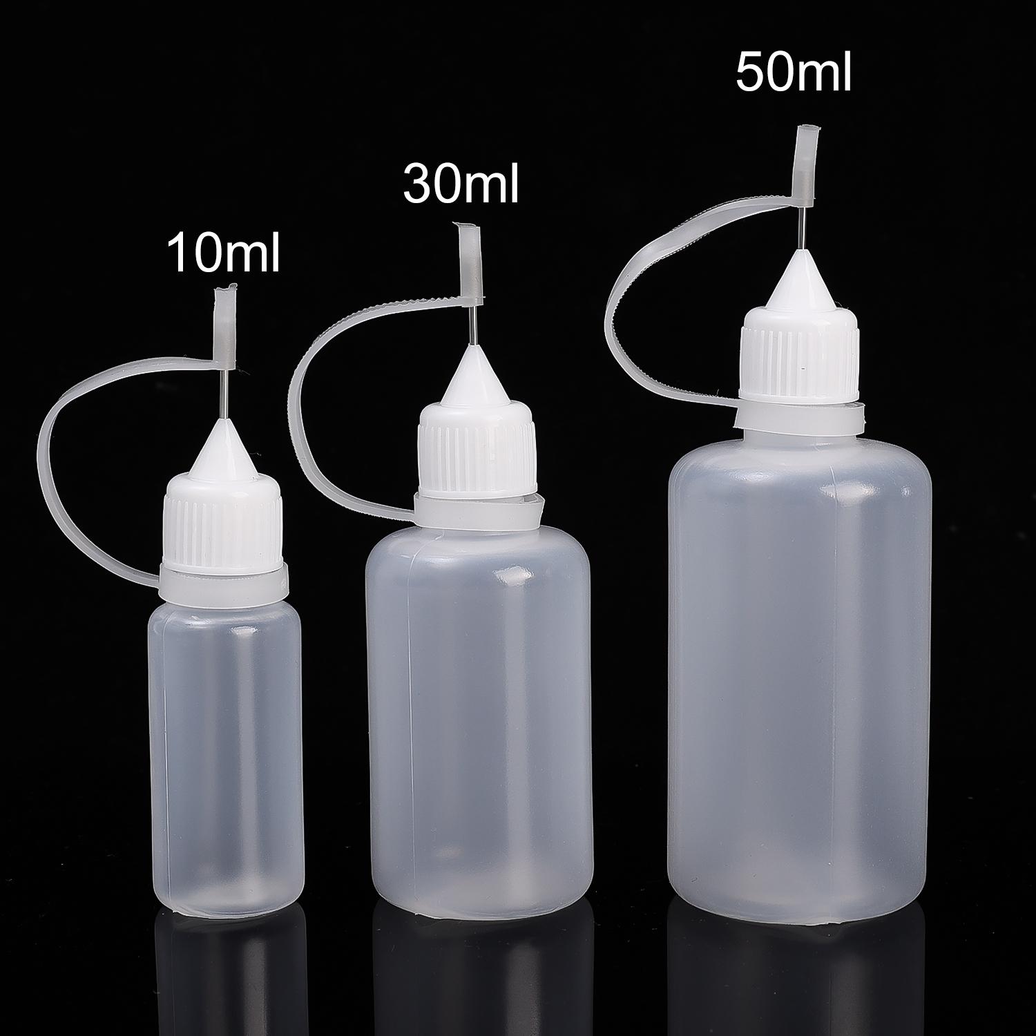 

50/5 шт. Пластиковые сжимаемые бутылочки с носиком, многоразовые флаконы-аппликаторы с колпачками-иглами для клея, пигментов, масляных жидкостей, дозатор 10ML&5PCS белый
