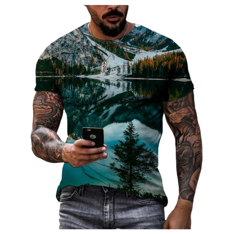 Móda Cool Styl Přírodní Scenérie 3D Tištěná Trička Pánská Ležérní Osobnost Krátký Rukáv Street Trend Letní Trička Topy
