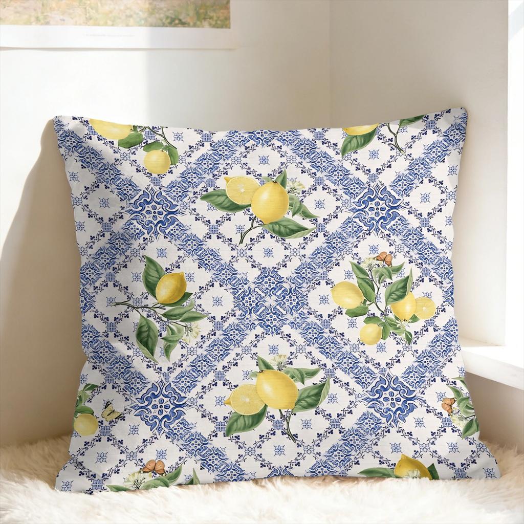 Lemon and Blue Pattern Pillow Case Soft Pillow Cover For Sofa Car Home Decor Novelty Cushion Cover
