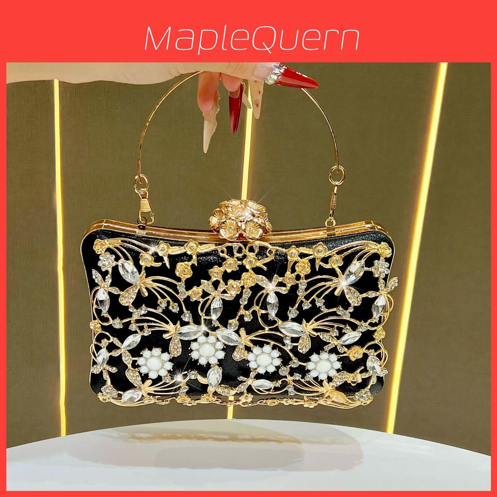 Light Luxury Rhinestone Embellished Evening Clutch With Lock Closure For Formal Occasions