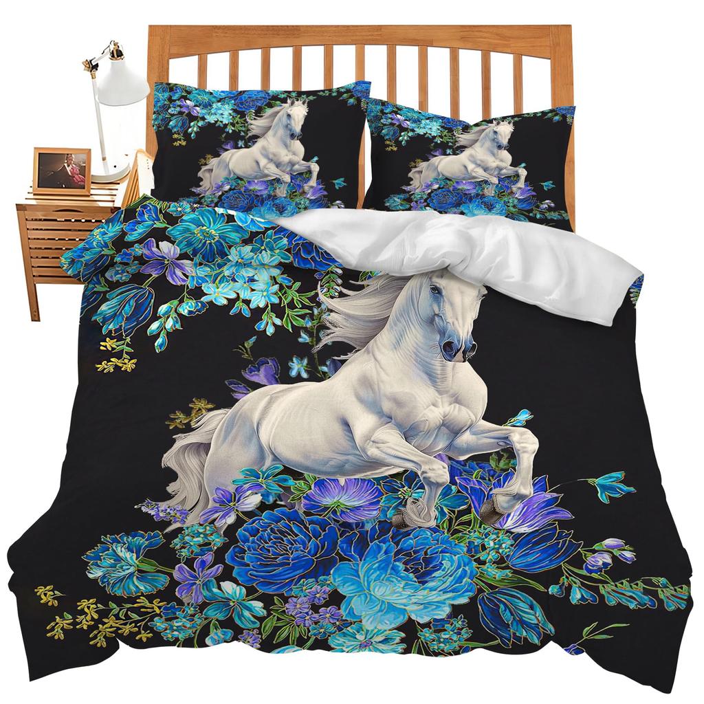 Horse Duvet Cover Sets For Kids Teens Comforter Covers Queen King Size Lightweight Down Room Decor 2 Pillowcases 1 Duvet Cover