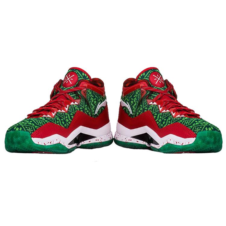 Li Ning WOW 3 Way Of Wade 3 Christmas Slip Resistant Mid top Basketball Shoes Men's Green Red White ABAJ013-12