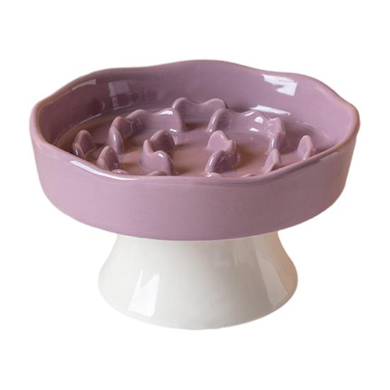 Raised Pet Slow Feeder Bowl, Ceramic Slow Down Eating Food Bowl, Anti Vomiting Food Dish for Small Medium Dogs & Cats
