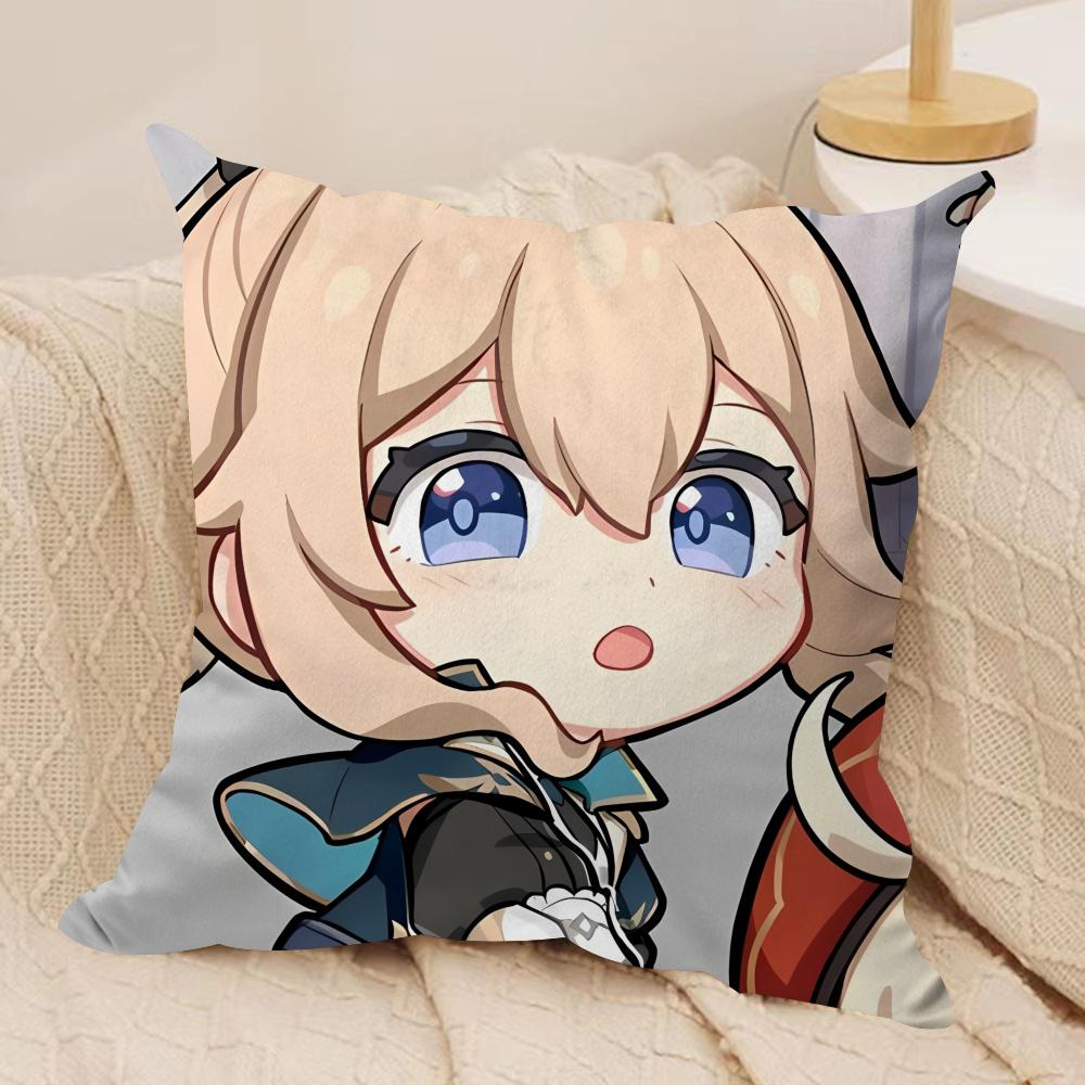 Jean Cute Cute Genshin Impact Cushion Cover Silky Short Plush Invisible Zipper Dustproof Sofa Pillow Case For Home Decor
