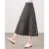 TERRE BLEUE Women's Retro High-Waist Plaid A-Line Midi Skirt